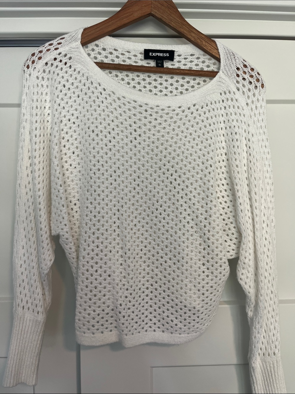 Express Open-Knit Scoop Neck Sweater in White
